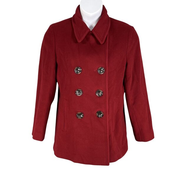 Calvin Klein Womens 12 Red Double Breasted Wool Cashmere Blend Peacoat Timeless - Picture 1 of 16